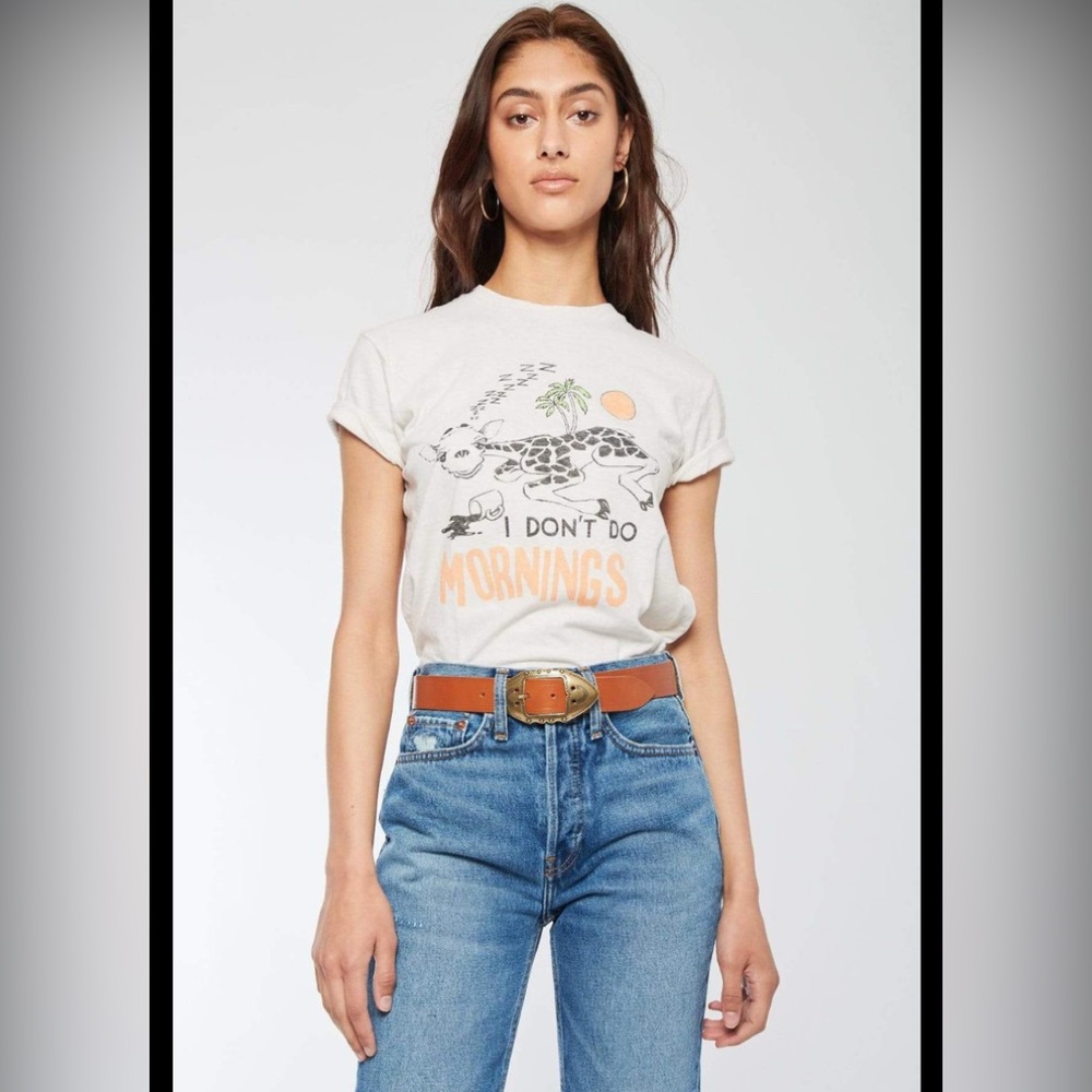 Re/Done Cream Graphic 'I Don't Do Mornings' Tee